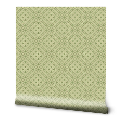 Green wallpaper with geometric circular pattern