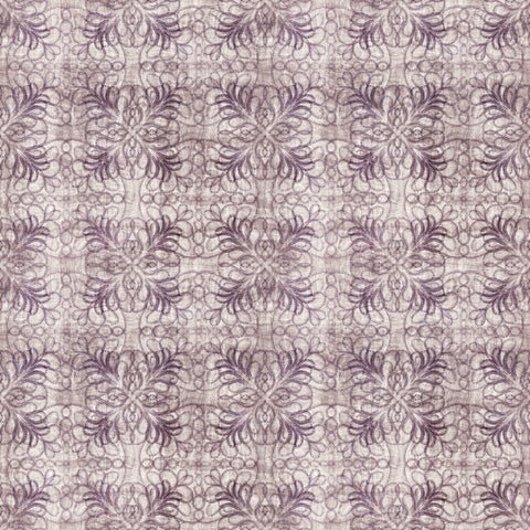 Roll of wallpaper with abstract web-like purple floral pattern on beige background
