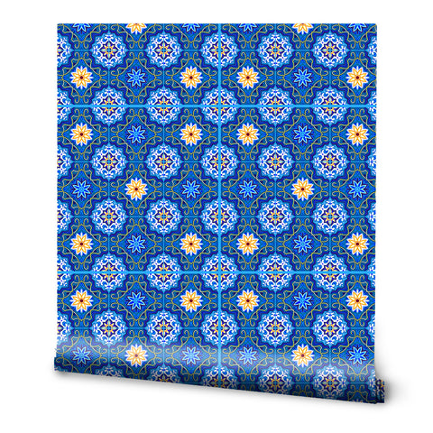 Arabesque Ceramic Tile Removable Wallpaper - Blue