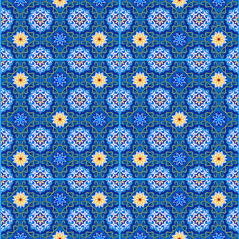 Arabesque Ceramic Tile Removable Wallpaper - Blue