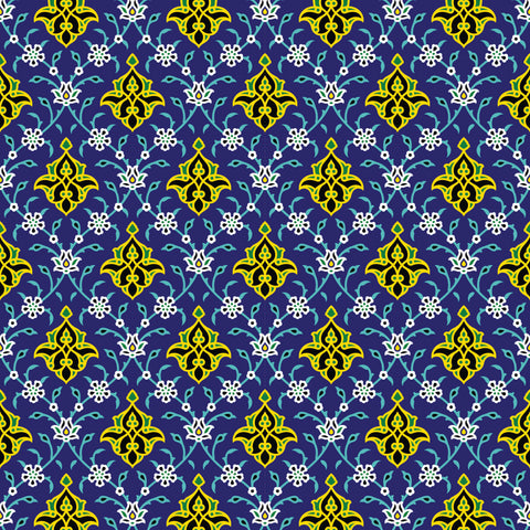 Arabian Floral Removable Wallpaper - Dark Blue & Yellow