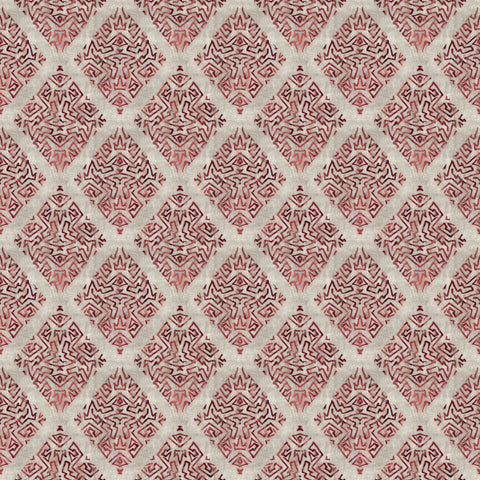 Roll of wallpaper with Arabian textile inspired pattern in red and beige diamond design