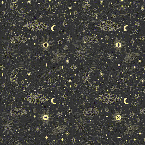 Dark Night Astrology Removable Wallpaper - Black & Gold