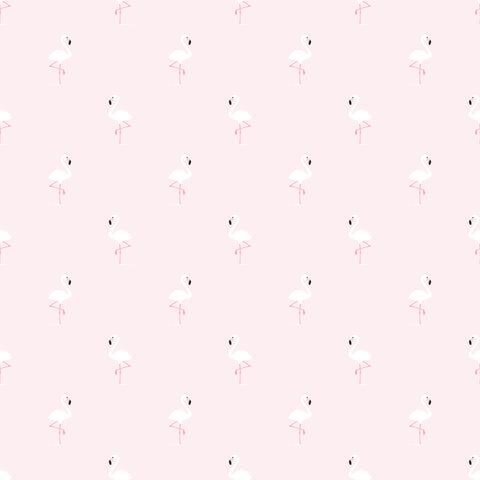 Seamless pattern of minimalist flamingos standing on one leg, light pink background, cute decorative wallpaper design