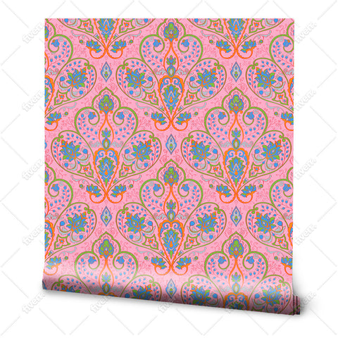Floral Damask Removable Wallpaper - Pink