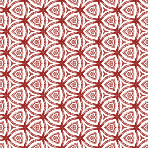 Wallpaper with geometric red and white pattern featuring repeating triangular floral shapes