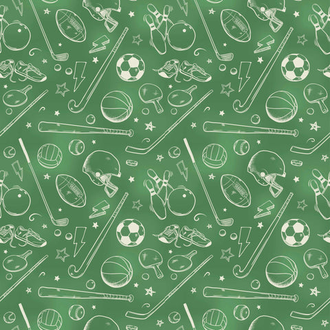 Green Sports Doodles Removable Wallpaper