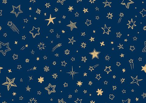 A section of wallpaper displaying a pattern with numerous golden stars of various sizes on a dark blue background.