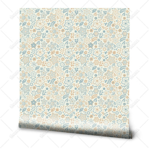 Muted Blue Beige Flowers wallpaper