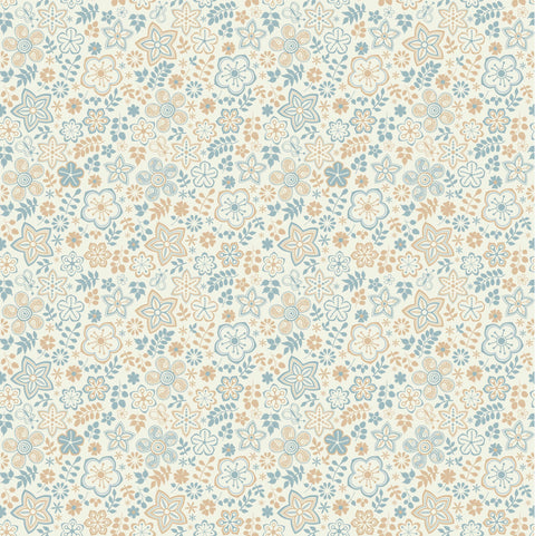 Muted Blue Beige Flowers wallpaper