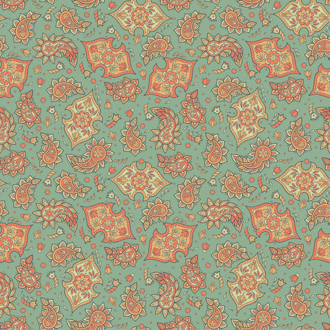 Paisley Ornaments on Sage Green Removable Wallpaper for sale