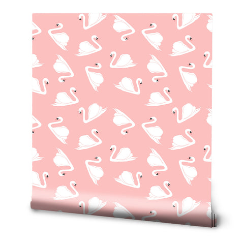 Pink Swans Removable Wallpaper
