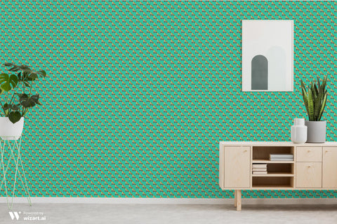 wallpaper with a retro design featuring multiple colorful roller skates against a teal background.