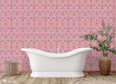 buy Floral Damask Removable Wallpaper - Pink