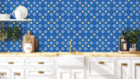 Arabesque Ceramic Tile Removable Wallpaper - Blue