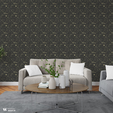 Dark Night Astrology Removable Wallpaper - Black & Gold