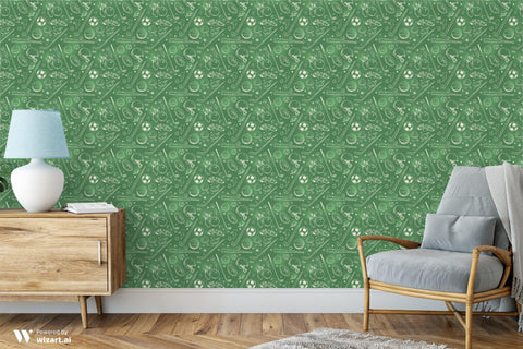 Green Sports Doodles Removable Wallpaper
