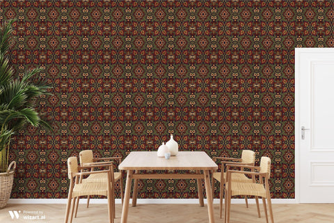 Vintage Filigree Ornamental Removable Wallpaper - Brown & Gold