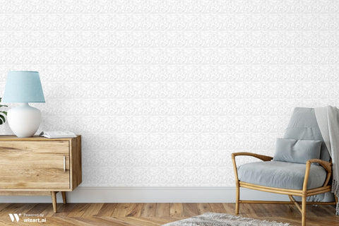 removable wallpaper with a white line drawing design featuring abstract yoga poses.