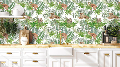 Lions, Tigers and Leaves Removable Wallpaper