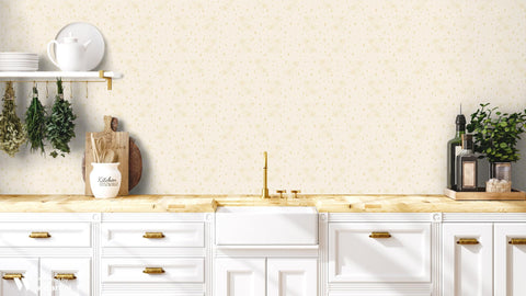 beige wallpaper with a geometric pattern.
