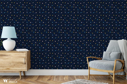 Removable wallpaper featuring a space exploration theme with various celestial bodies on a dark background.