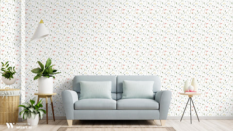 floral wallpaper with a pattern of various meadow flowers.