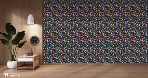 removable wallpaper with a serene koi pond design, featuring colorful fish and pink lotus flowers against a dark background.