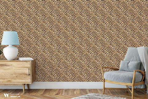 removable wallpaper with a leopard skin pattern, featuring various shades of beige and brown.