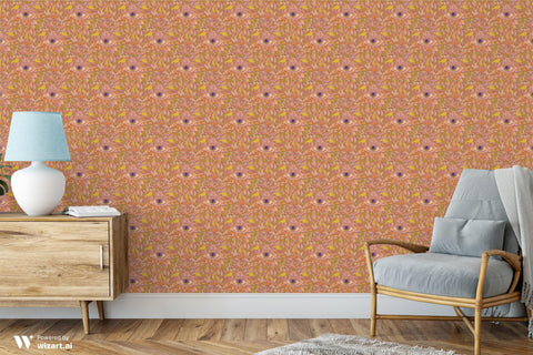 wallpaper with a pattern featuring geometric shapes and eyes in a bohemian style.