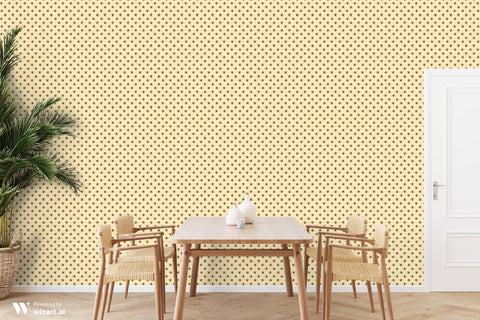 removable wallpaper with a pattern of yellow bees on a beige background.