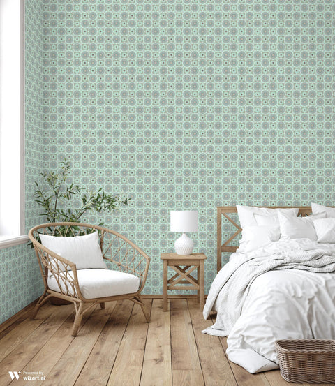 Floral Mandalas Removable Wallpaper - Turquoise for bedroom