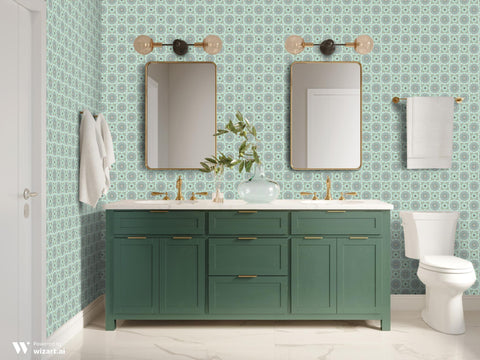 Floral Mandalas Removable Wallpaper - Turquoise for bathroom