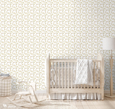 wallpaper with a pattern of cartoon llamas in beige and white colors.