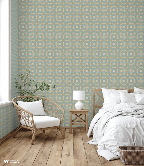 buyOrnamental Warm Tones Removable Wallpaper - Beige & Soft Blue