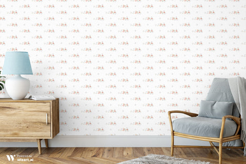 circus-themed wallpaper with a pattern featuring clowns, bicycles, and stars.