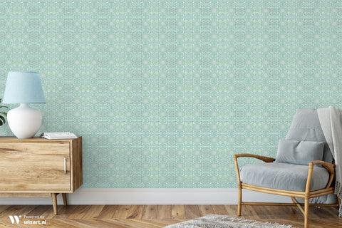 Turquoise Filigree Removable Wallpaper - Teal & Beige for home