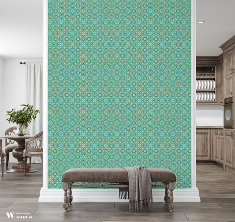 Turquoise Mandala Removable Wallpaper