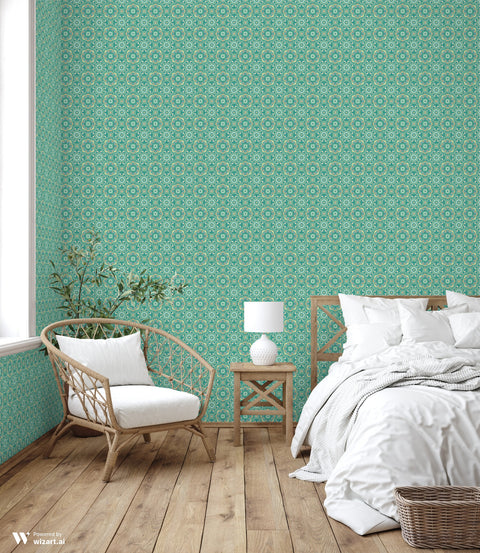 Turquoise Mandala Removable Wallpaper