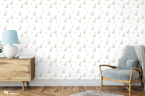 Removable wallpaper featuring a pattern of watercolor-style rabbits on a white background.