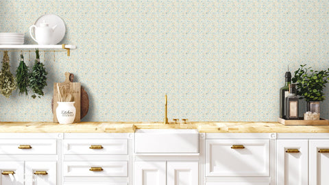 Muted Blue Beige Flowers wallpaper