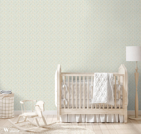 Muted Blue Beige Flowers wallpaper