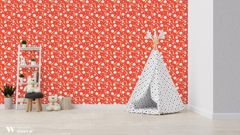 Baseball Fan Removable Wallpaper - Red