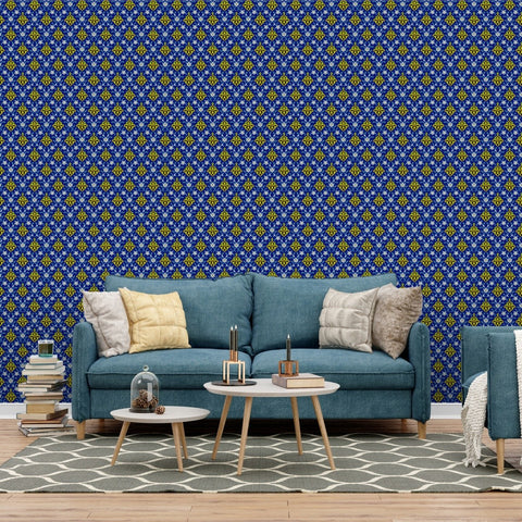 Arabian Floral Removable Wallpaper - Dark Blue & Yellow