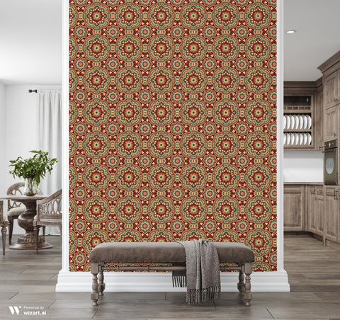 Royal Mandala Removable Wallpaper - Red & Gold
