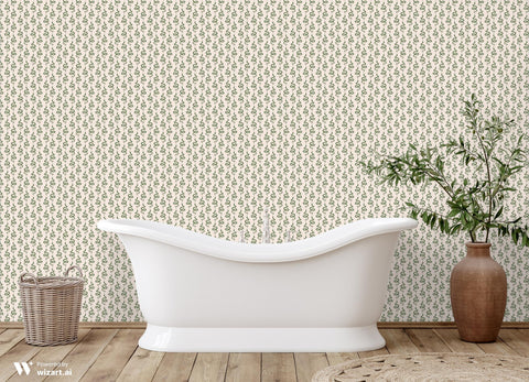 removable wallpaper with a bold, geometric serpentine design in green on a beige background.