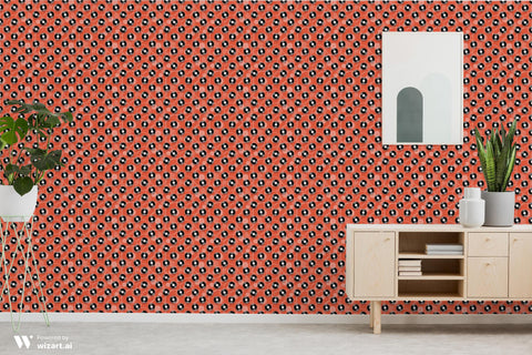 wallpaper with a retro pattern featuring black and white records on an orange background.