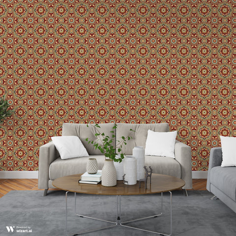 Royal Mandala Removable Wallpaper - Red & Gold