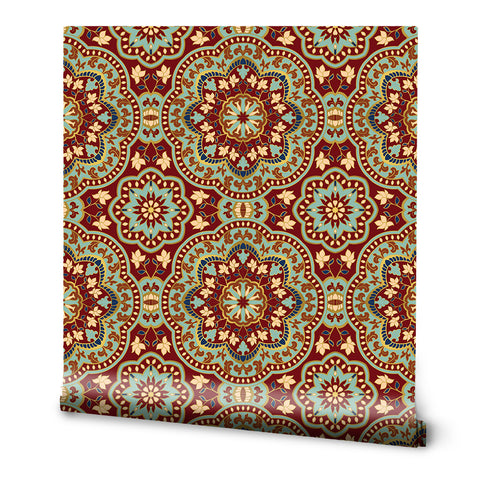 buy Royal Mandala Removable Wallpaper - Red & Gold