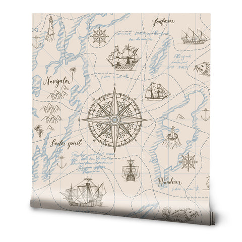Seafarer Removable Wallpaper - Beige